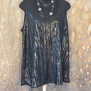 Susan Graver Holiday Metallic Black Sleeveless Top Size Large